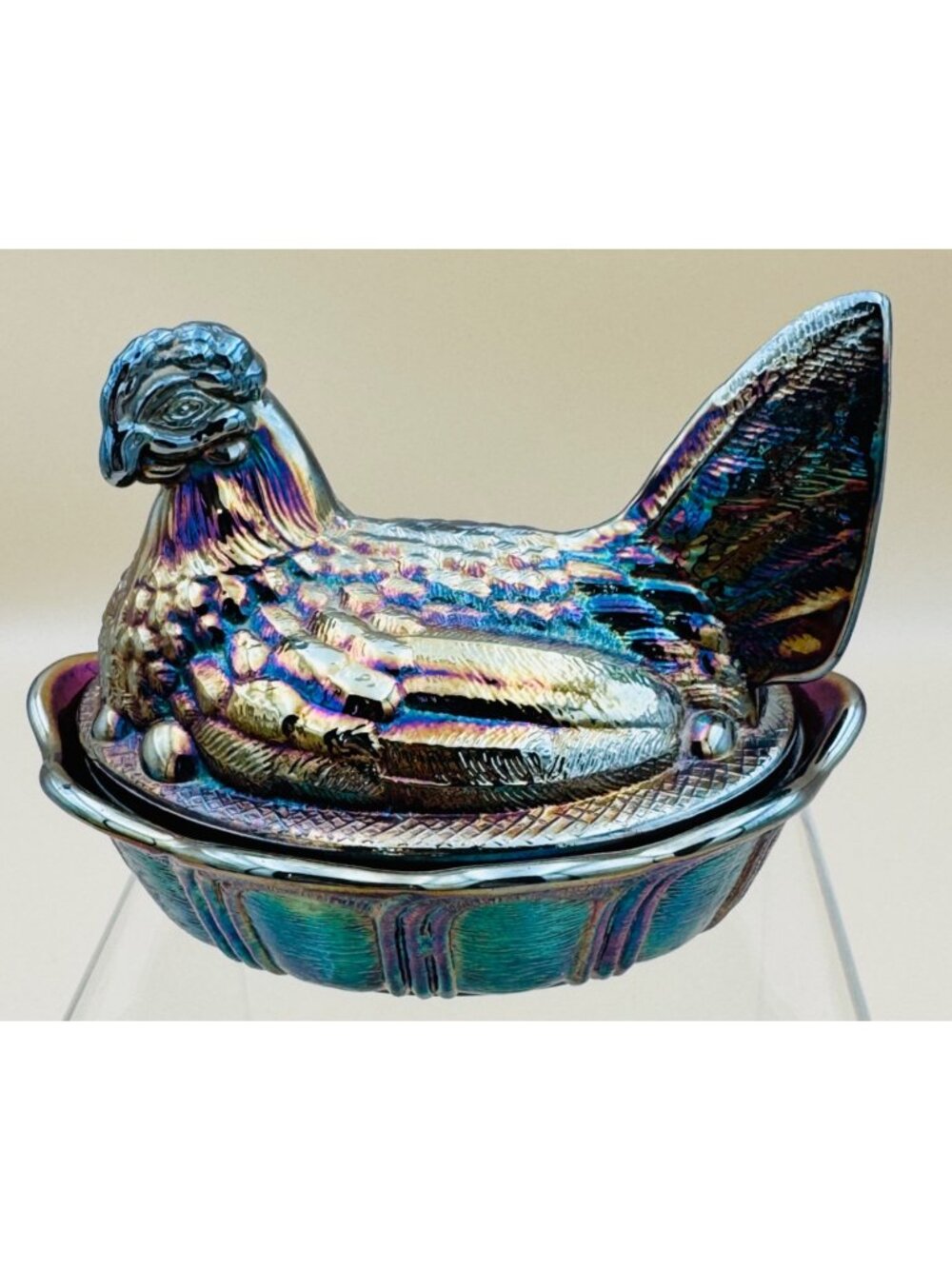 FENTON Iridescent HEN ON NEST Amethyst Purple Blue 5.5 inches